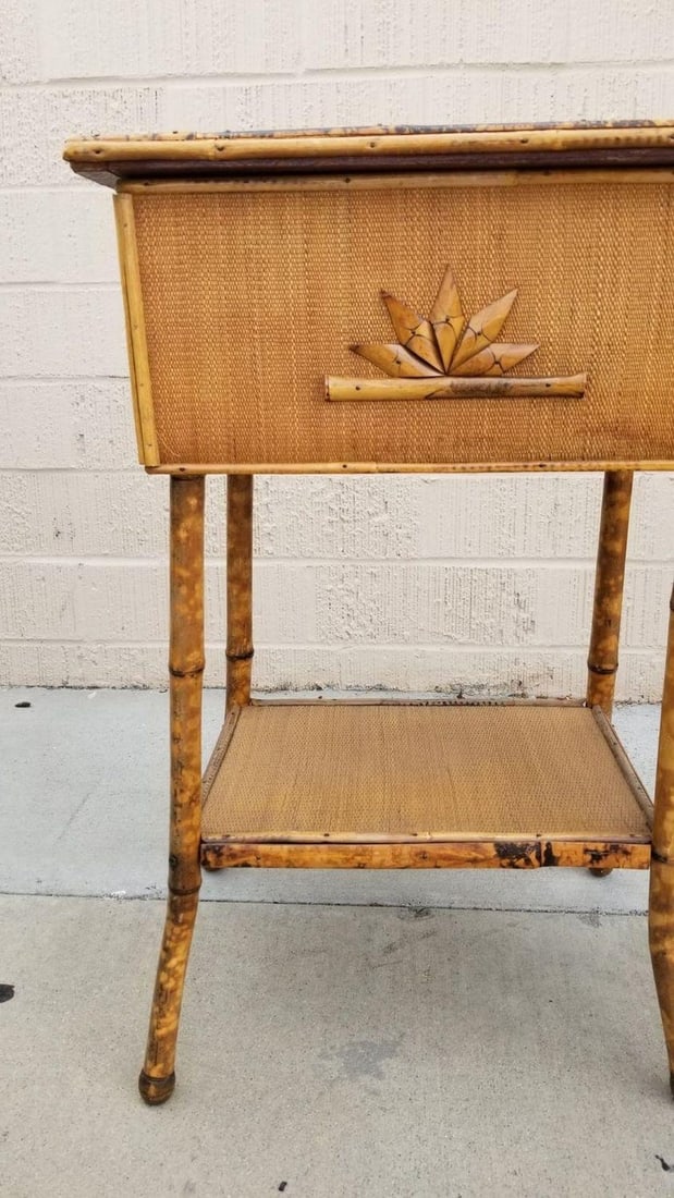 Restored Tiger Tortoise Bamboo Pedestal Side Table Storage Box - 6