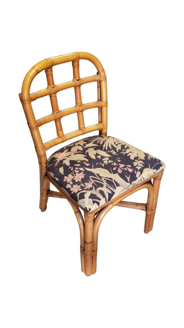 Restored Rattan Dining Chairs set w/ Tic-Tac-Toe Back, Set of 6 - 3