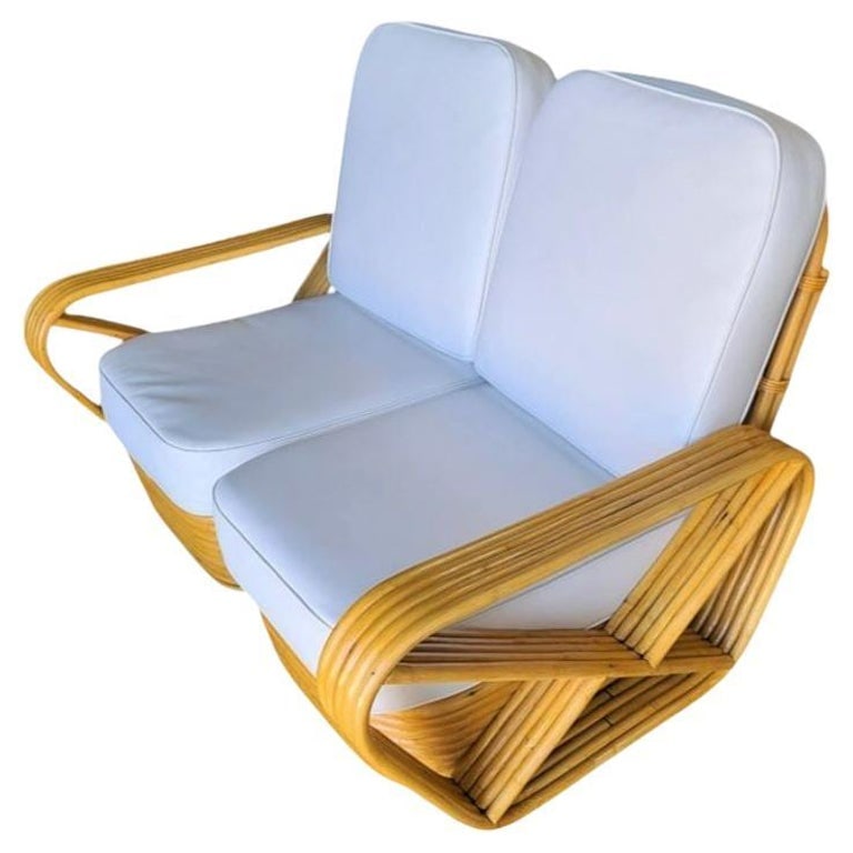 Restored 5-Strand Square Square Pretzel Rattan Settee w/ Stacked Base - 2