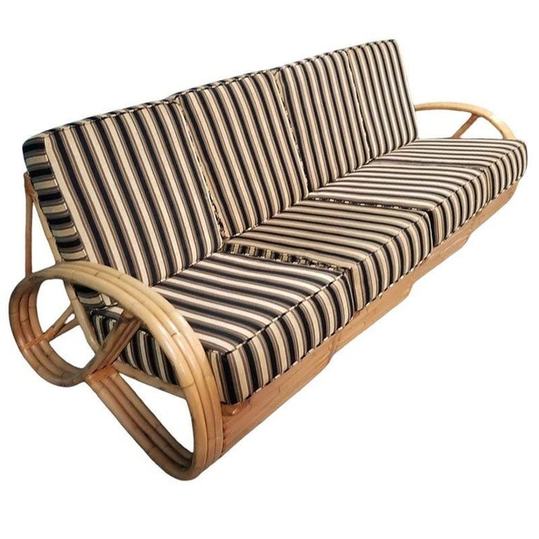 Restored MCM 3/4 Pretzel Rattan Sectional Sofa & Recliner Chair Living Room Set - 3