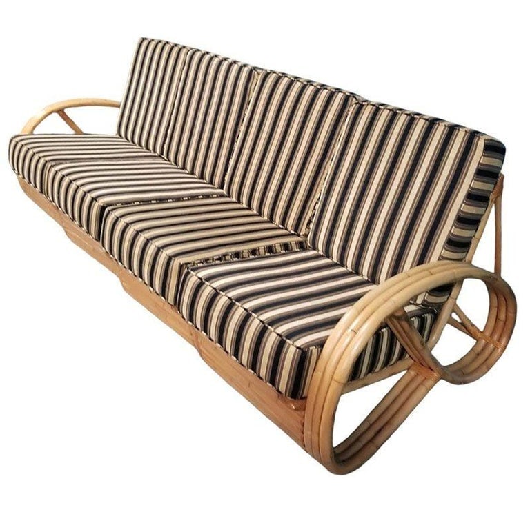 Restored MCM 3/4 Pretzel Rattan Sectional Sofa & Recliner Chair Living Room Set - 4