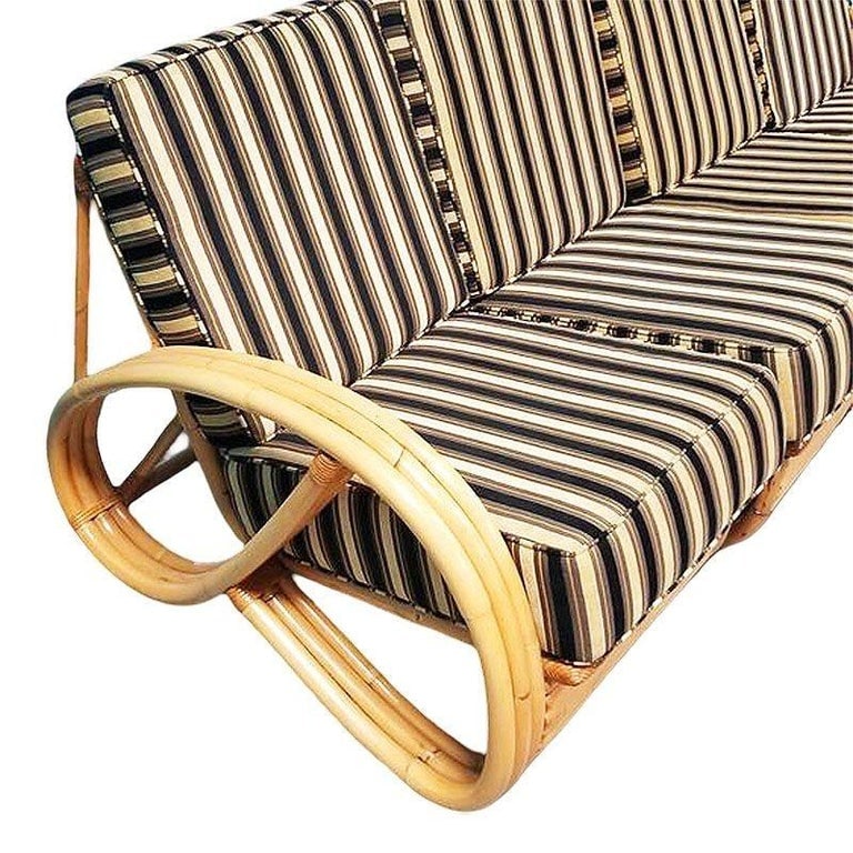 Restored MCM 3/4 Pretzel Rattan Sectional Sofa & Recliner Chair Living Room Set - 6