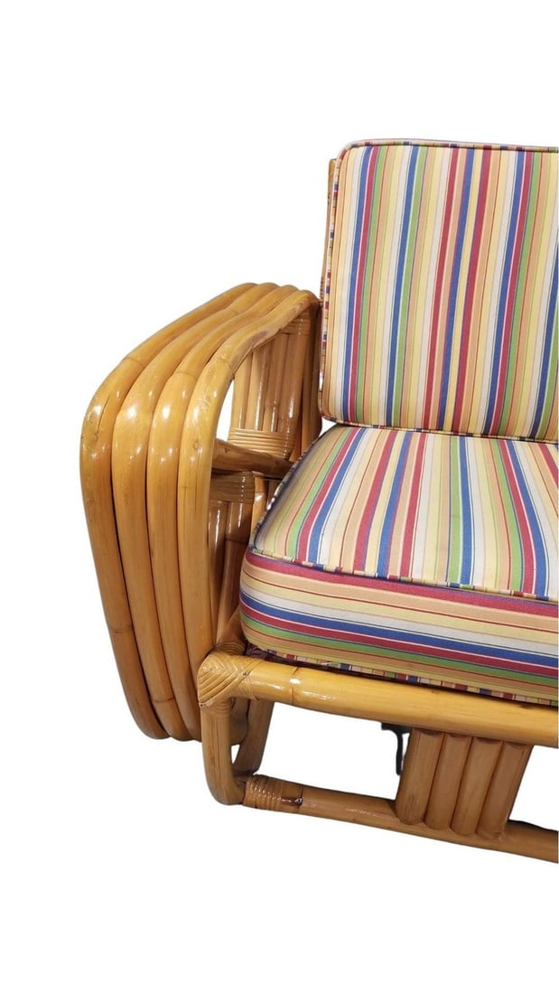 Restored Square Pretzel Rattan Corner Sofa, Coffee & Side Table Living Room Set - 6