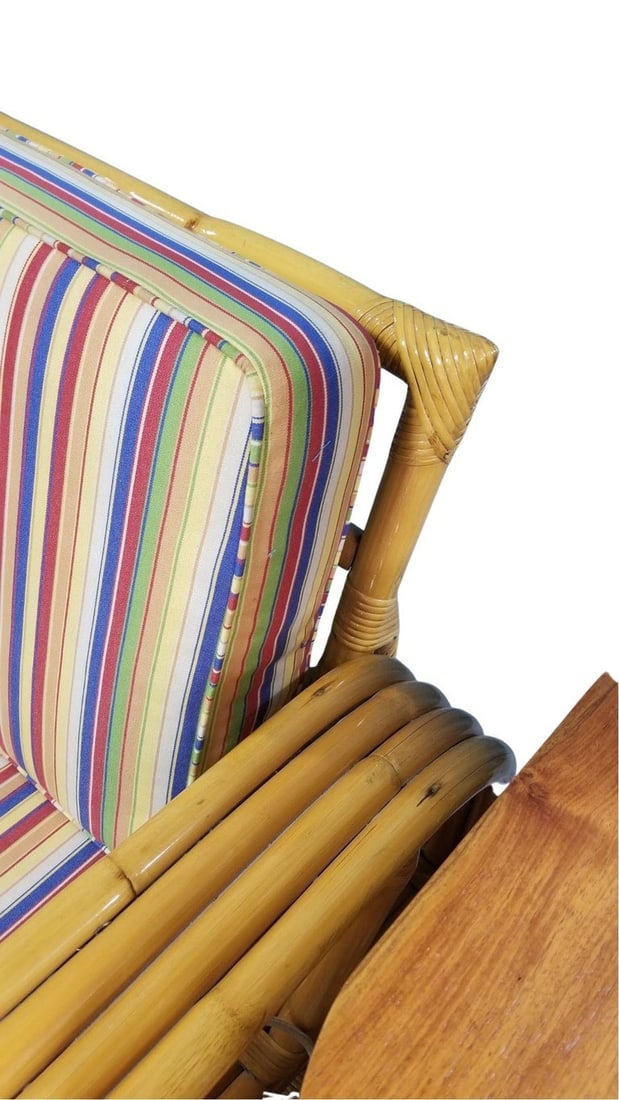 Restored Square Pretzel Rattan Corner Sofa, Coffee & Side Table Living Room Set - 7
