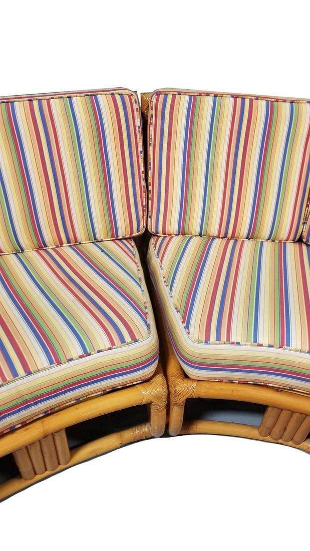 Restored Square Pretzel Rattan Corner Sofa, Coffee & Side Table Living Room Set - 9