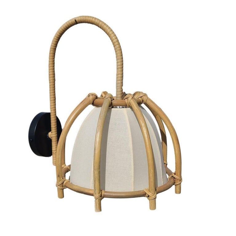 Natural Finish Rattan Skeleton Shade Wall Sconce, Pair - 3