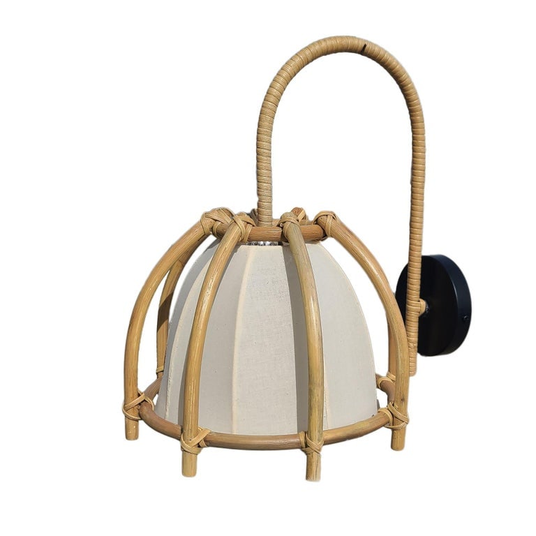 Natural Finish Rattan Skeleton Shade Wall Sconce, Pair - 4