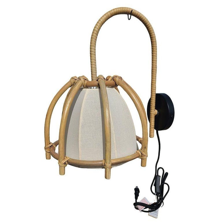 Natural Finish Rattan Skeleton Shade Wall Sconce, Pair - 5