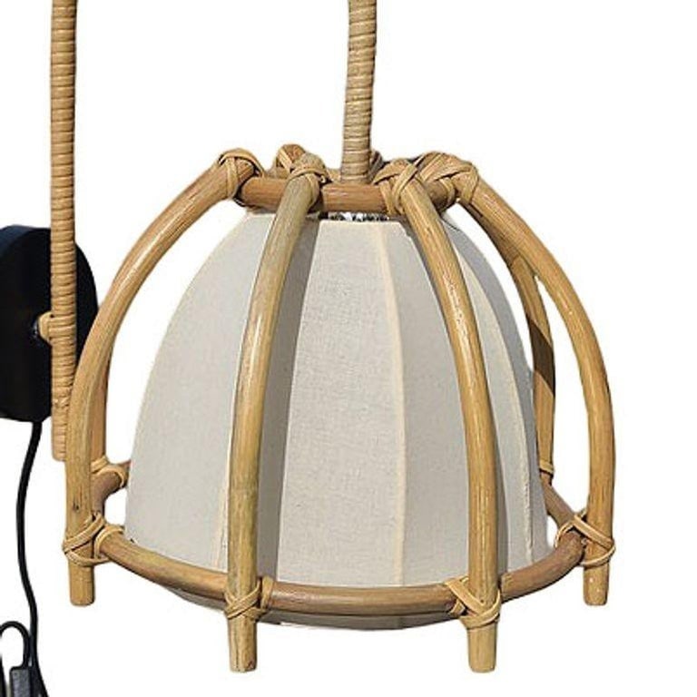 Natural Finish Rattan Skeleton Shade Wall Sconce, Pair - 6