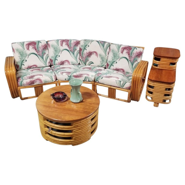 Ficks Reed Restored Rattan Livingroom Set - Corner Sofa, Coffee & Side Table - 2