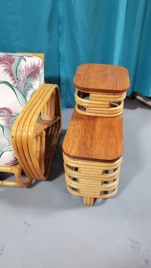 Ficks Reed Restored Rattan Livingroom Set - Corner Sofa, Coffee & Side Table - 4