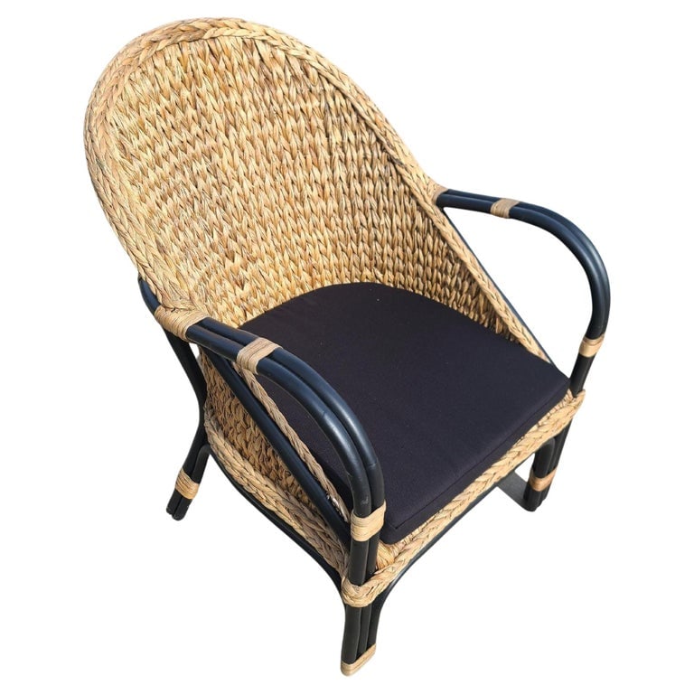 Modern Black Rattan Armchair Dining Chair w/ Wicker Seat - 2