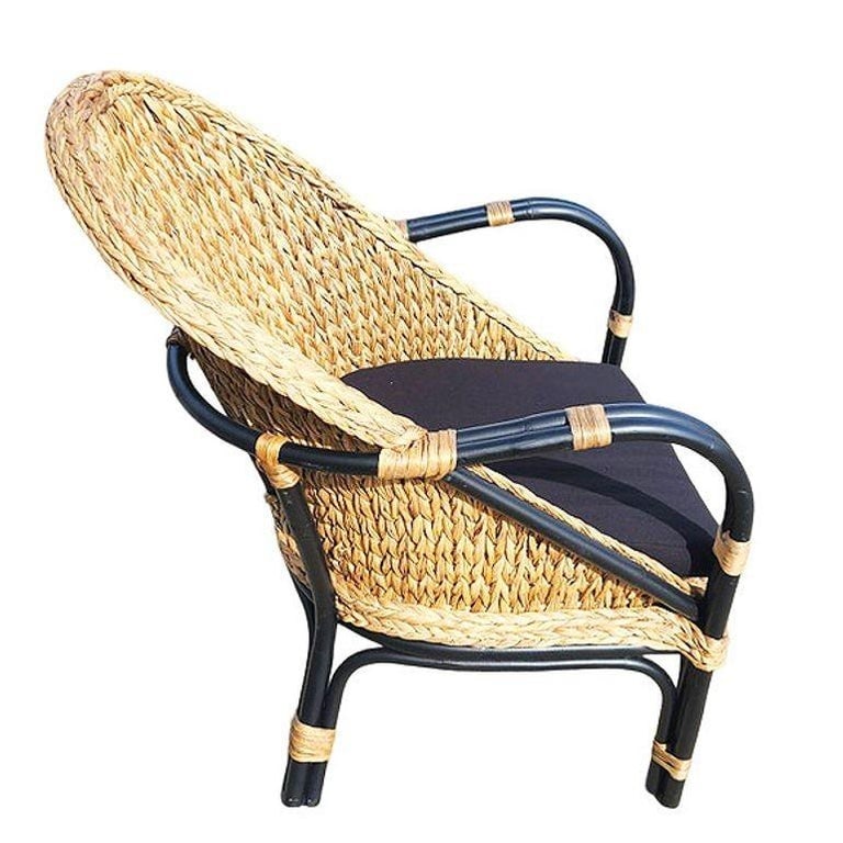 Modern Black Rattan Armchair Dining Chair w/ Wicker Seat - 4