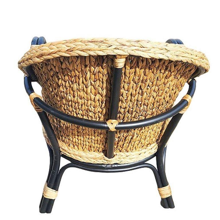 Modern Black Rattan Armchair Dining Chair w/ Wicker Seat - 5