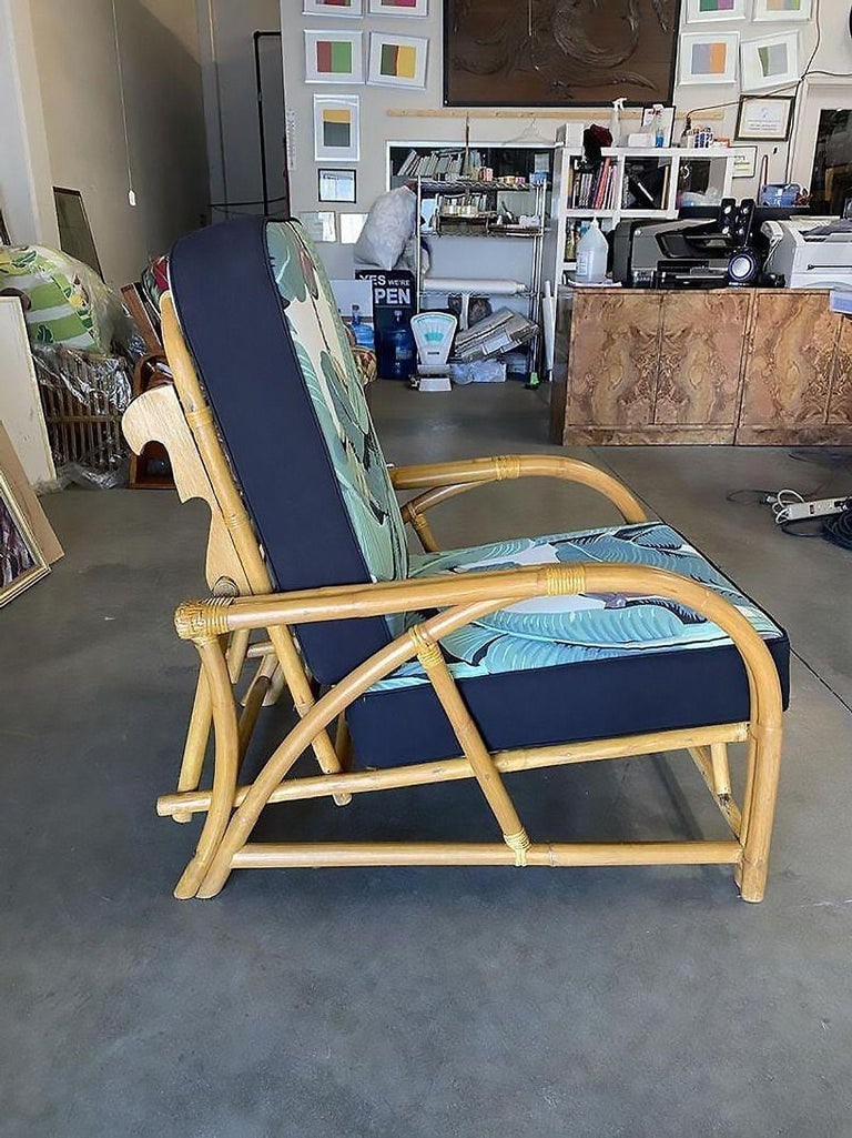 Restored "40s Transition" 2-Strand Adjustable Back Rattan Lounge Chair, Pair - 9
