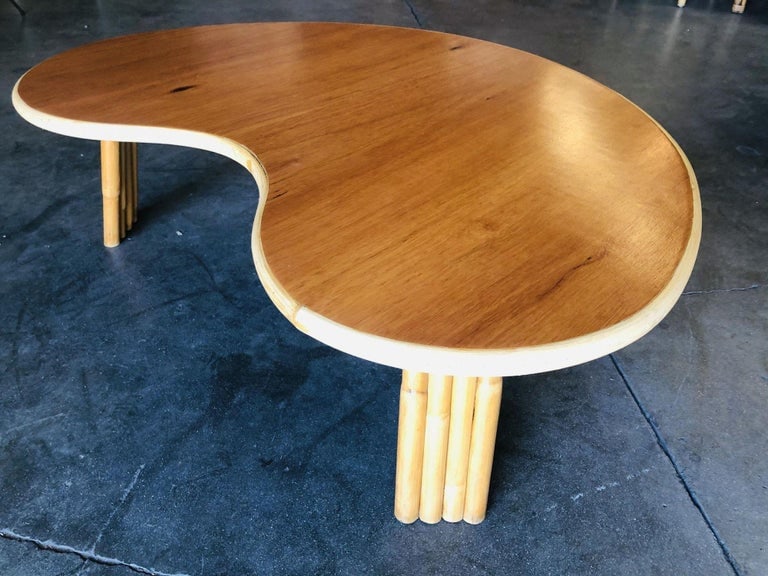 Restored Biomorphic Rattan & Mahogany Coffee Table W/ Tri Stacked Legs - 3