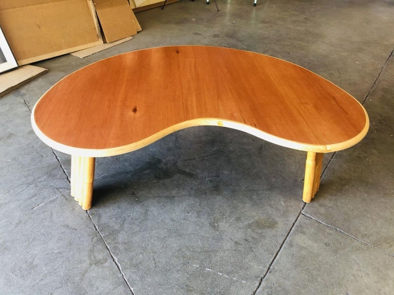 Restored Biomorphic Rattan & Mahogany Coffee Table W/ Tri Stacked Legs - 4