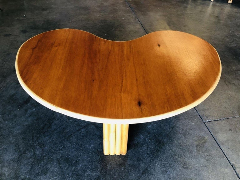 Restored Biomorphic Rattan & Mahogany Coffee Table W/ Tri Stacked Legs - 5
