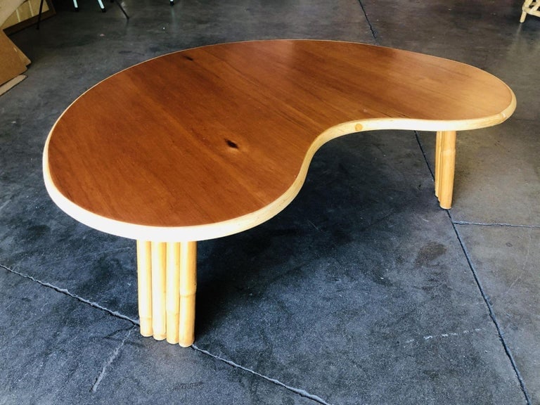 Restored Biomorphic Rattan & Mahogany Coffee Table W/ Tri Stacked Legs - 9