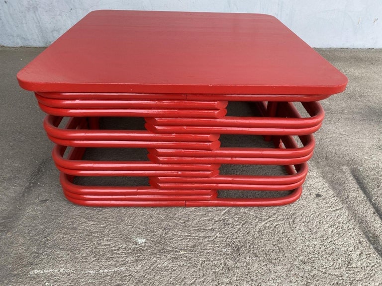 Restored Red Six-Strand Square Pretzel Loveseat Sofa & Table Livingroom Set - 8