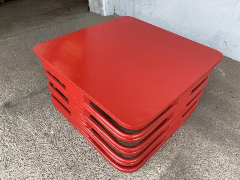 Restored Red Six-Strand Square Pretzel Loveseat Sofa & Table Livingroom Set - 9