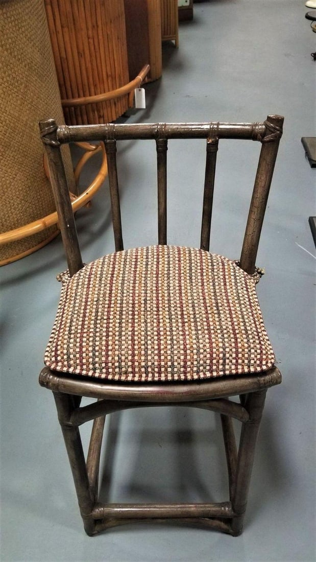 Mid Century Dark Stained Rattan Bar Stools with Stick Back, set of 8 - 6