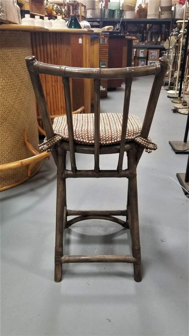 Mid Century Dark Stained Rattan Bar Stools with Stick Back, set of 8 - 9