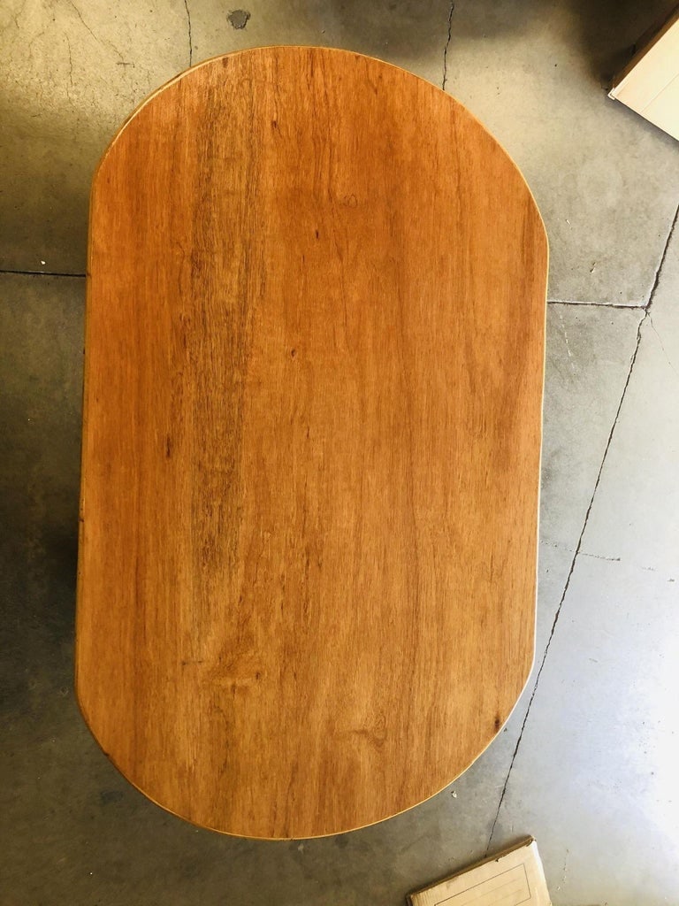 Restored Oval Stacked Rattan Dining Table W/ Mahogany Top - 10