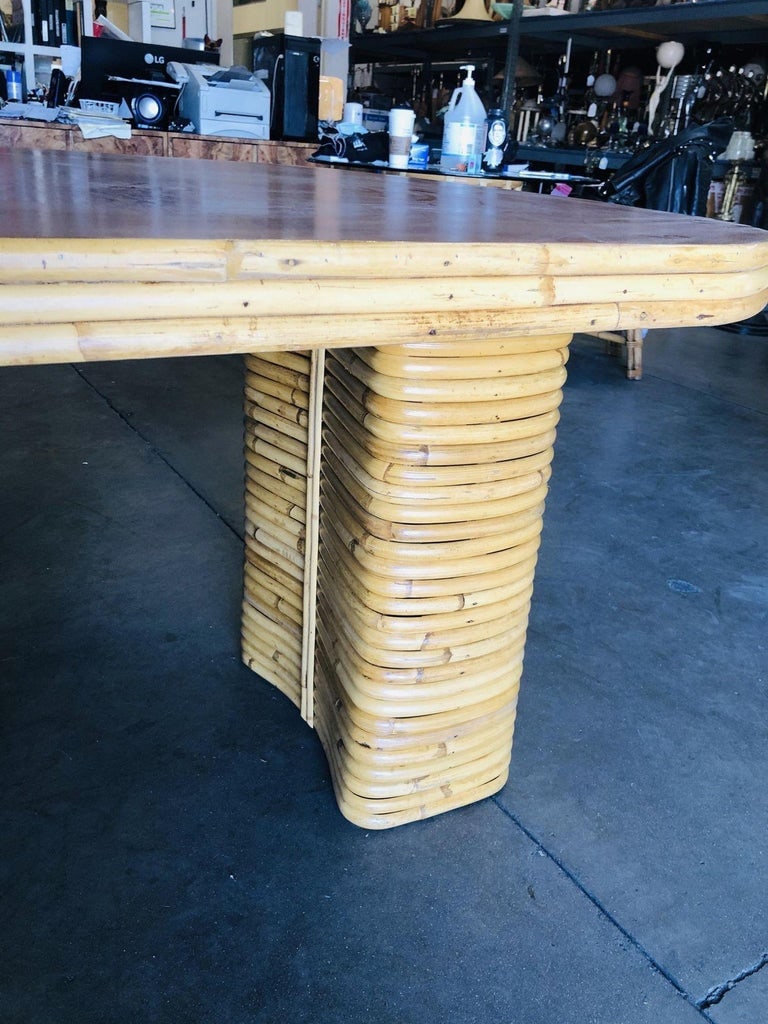 Restored Oval Stacked Rattan Dining Table W/ Mahogany Top - 8