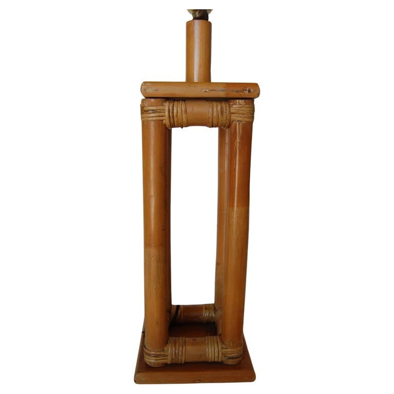 Restored Mid-Century Box Frame Rattan Table Lamp - 2