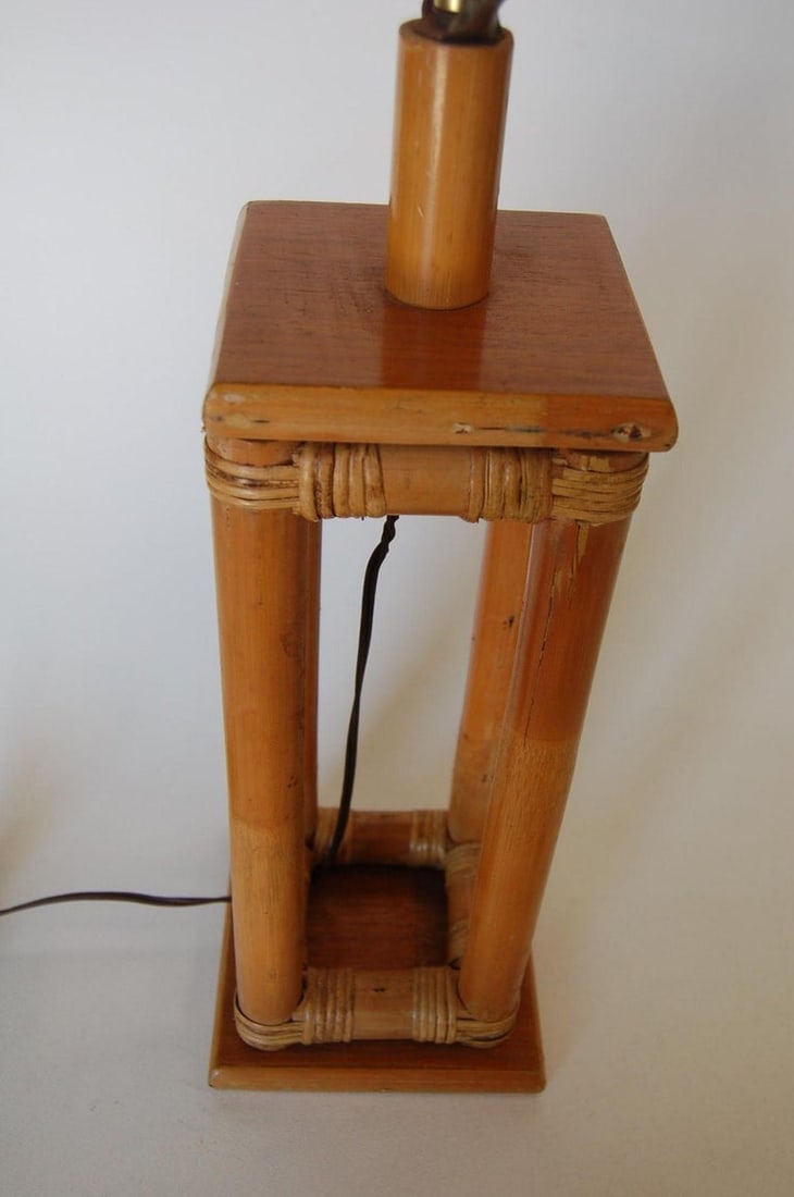 Restored Mid-Century Box Frame Rattan Table Lamp - 4