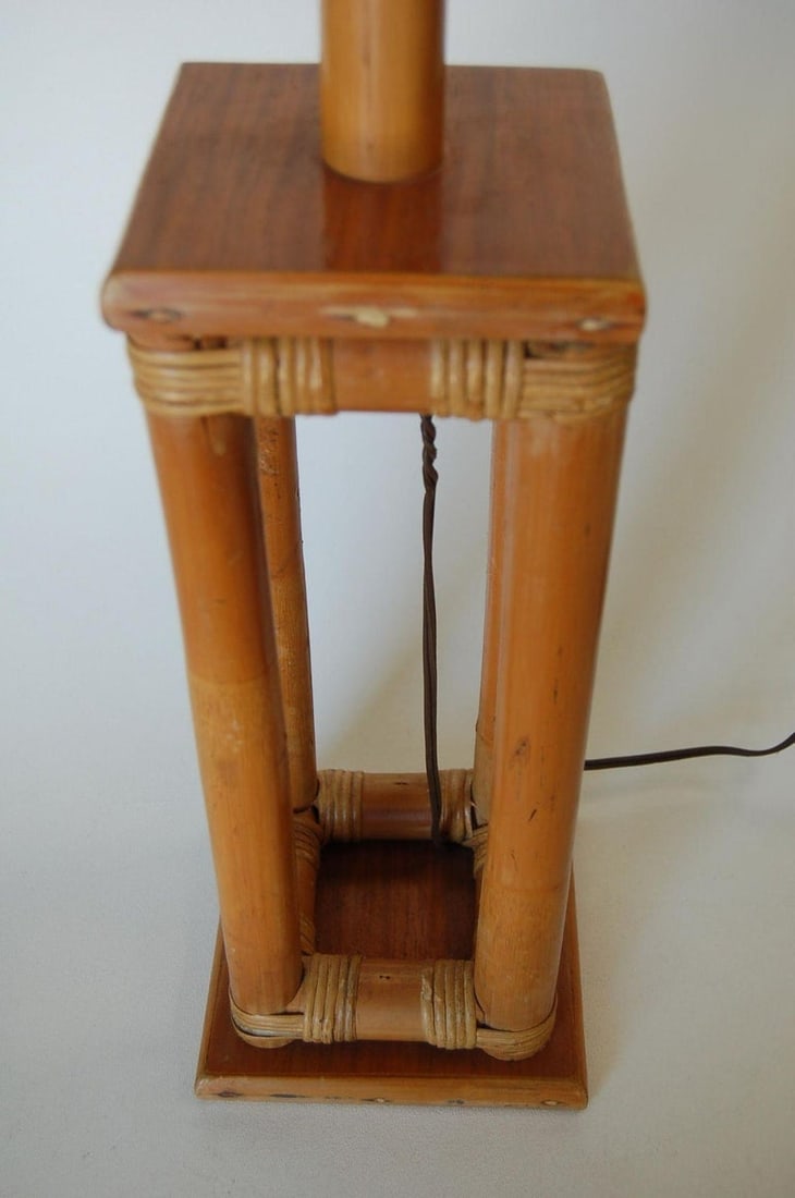 Restored Mid-Century Box Frame Rattan Table Lamp - 7