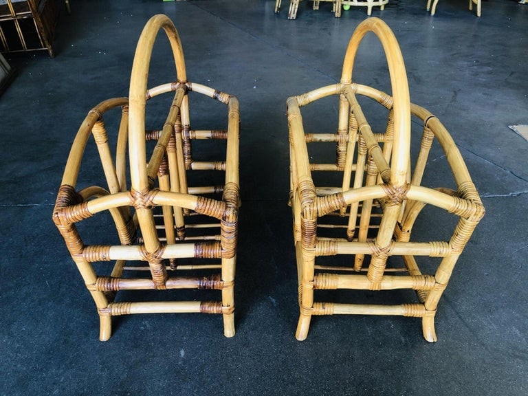 Restored Palm Rattan Magazine Rack W/ Handle, Pair - 4
