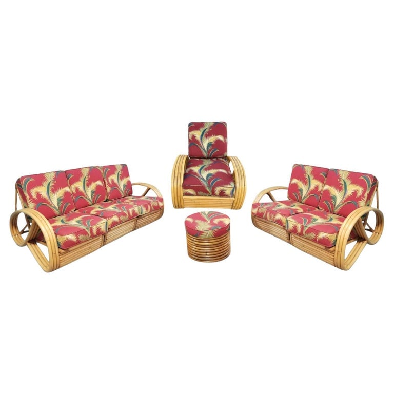 Restored Rattan 3/4 Pretzel Arm 4 Piece Sofa Lounge Living Room Set - 2