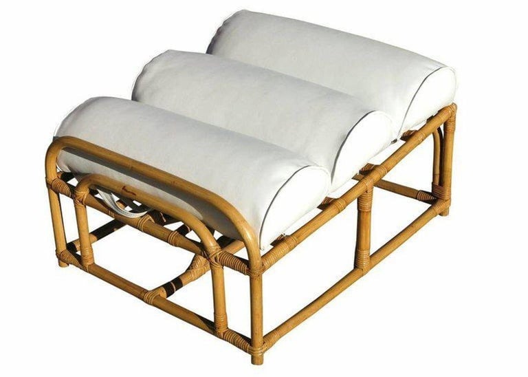 Restored 6-Stand Square Pretzel Rattan Chaise Lounge w/ Ottoman - 10