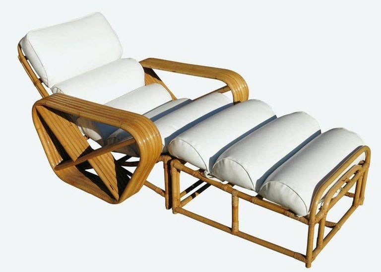 Restored 6-Stand Square Pretzel Rattan Chaise Lounge w/ Ottoman - 3