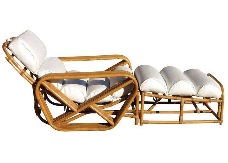 Restored 6-Stand Square Pretzel Rattan Chaise Lounge w/ Ottoman - 4