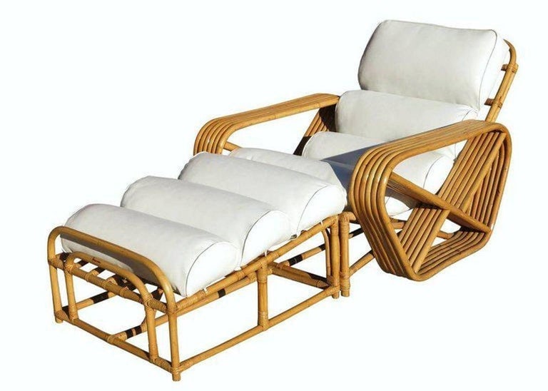 Restored 6-Stand Square Pretzel Rattan Chaise Lounge w/ Ottoman - 5