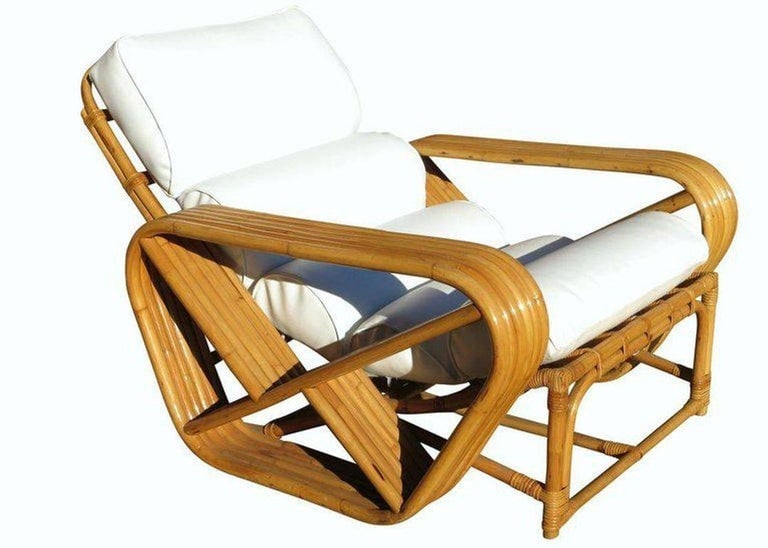 Restored 6-Stand Square Pretzel Rattan Chaise Lounge w/ Ottoman - 6