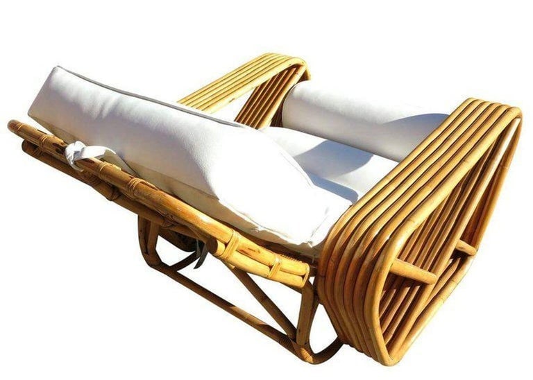 Restored 6-Stand Square Pretzel Rattan Chaise Lounge w/ Ottoman - 7