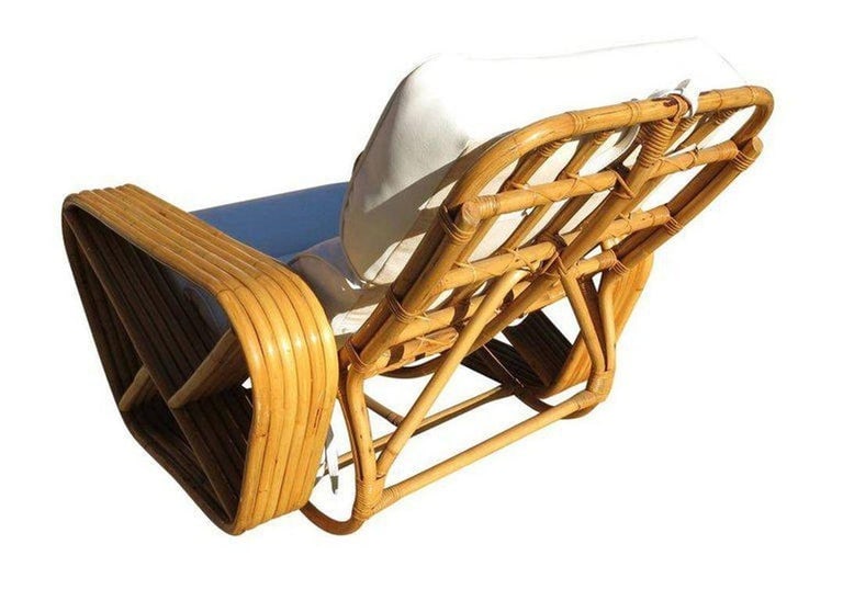 Restored 6-Stand Square Pretzel Rattan Chaise Lounge w/ Ottoman - 8