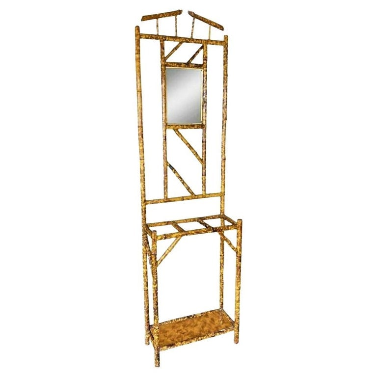 Restored Aesthetic Movement Tiger Tortoise Bamboo Hall Tree With Mirror - 2