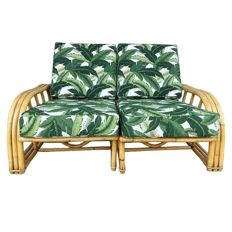 Restored Rattan 3-Strand Sectional Settee Sofa by Paul Laszlo for Ficks Reed - 3