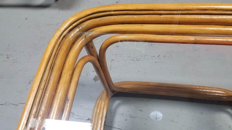 Restored Pair of 4-Strand Rattan Cubist Legs Coffee Table with Glass Tops - 4