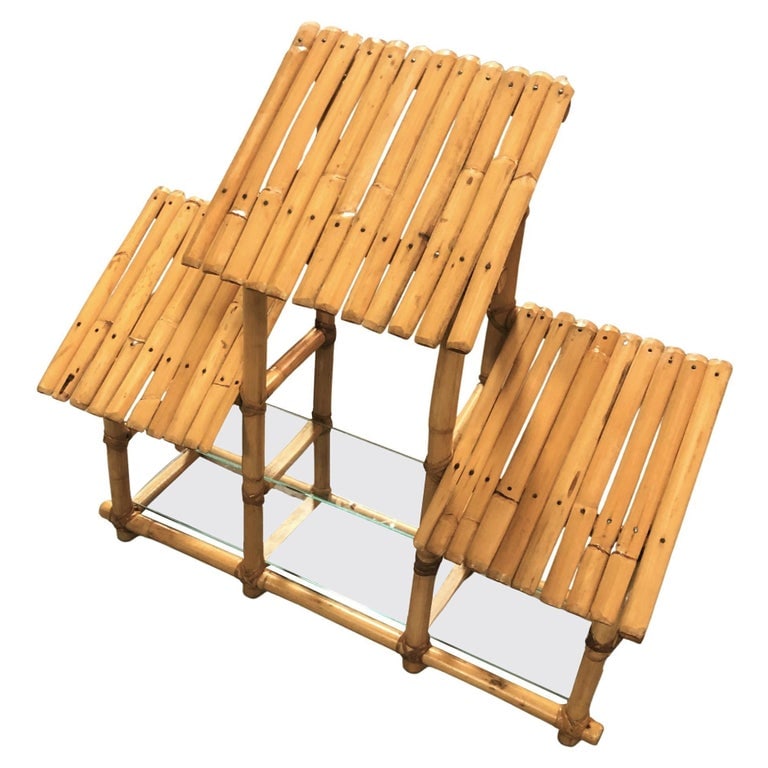 Restored Rattan & Bamboo 3 Tiered Wall Shelves - 2