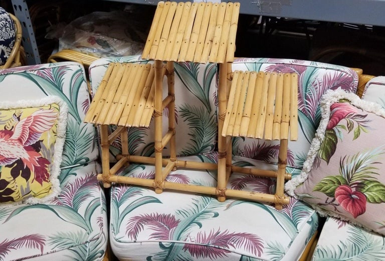 Restored Rattan & Bamboo 3 Tiered Wall Shelves - 5