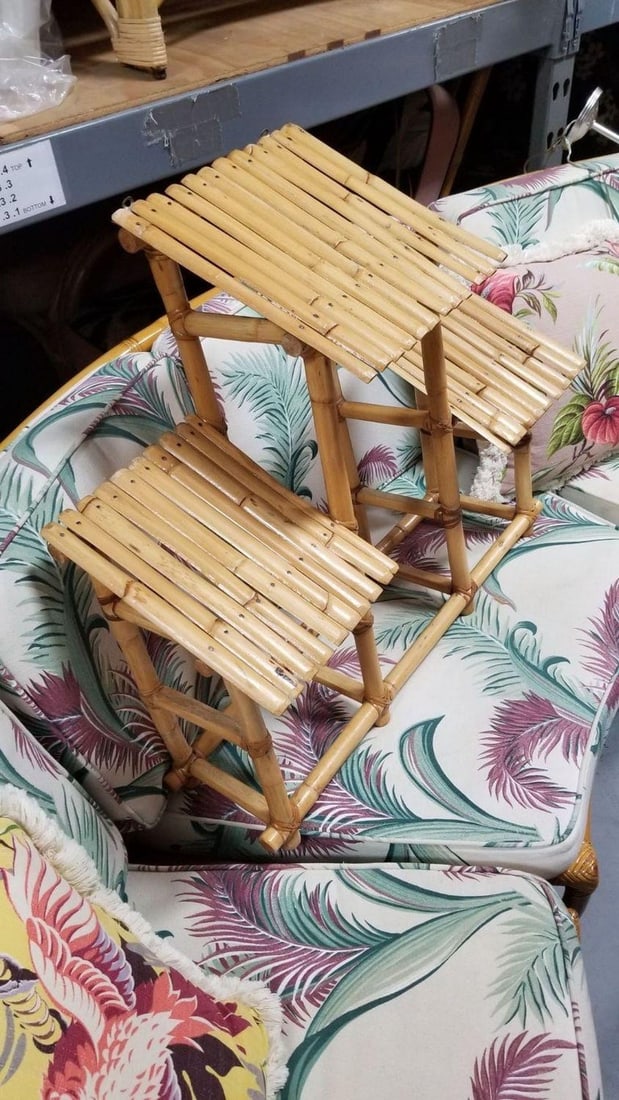 Restored Rattan & Bamboo 3 Tiered Wall Shelves - 6