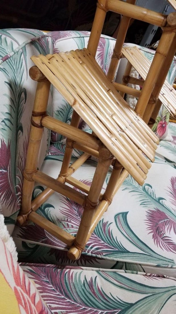 Restored Rattan & Bamboo 3 Tiered Wall Shelves - 7