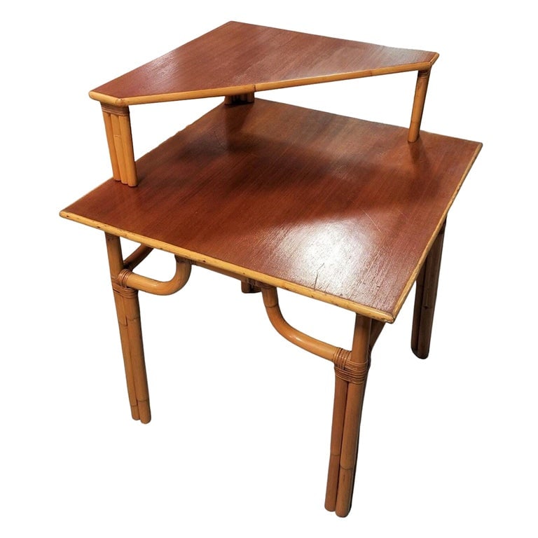 Restored Rattan 2-Tiered Corner Table or Desk - 2
