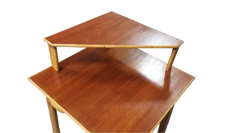 Restored Rattan 2-Tiered Corner Table or Desk - 7